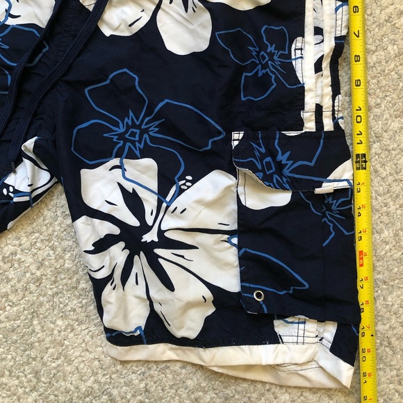 Blue White Hawaiian Hibiscus Board Shorts Swim Trunks Medium - Picture 5 of 12